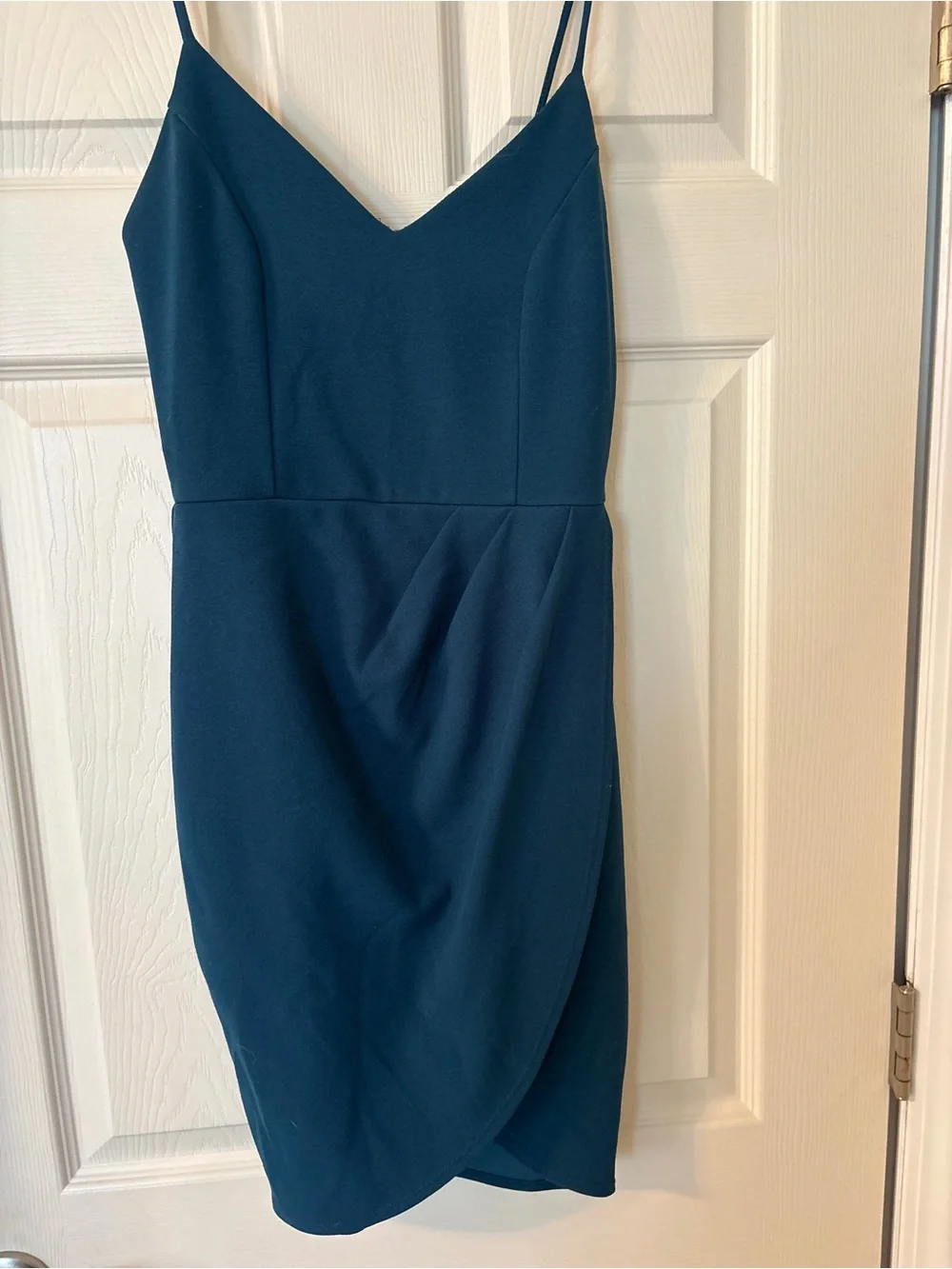 Lulu's Teal thin-Strap Wrap Mini Dress